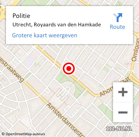 Locatie op kaart van de 112 melding: Politie Utrecht, Royaards van den Hamkade op 11 september 2022 20:34