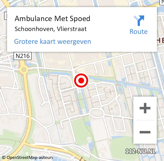 Locatie op kaart van de 112 melding: Ambulance Met Spoed Naar Schoonhoven, Vlierstraat op 11 september 2022 20:53