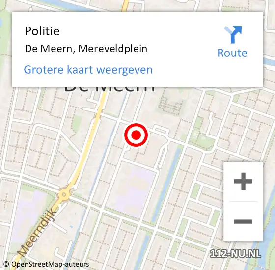 Locatie op kaart van de 112 melding: Politie De Meern, Mereveldplein op 11 september 2022 21:16