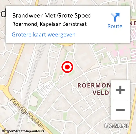 Locatie op kaart van de 112 melding: Brandweer Met Grote Spoed Naar Roermond, Kapelaan Sarsstraat op 11 september 2022 21:26