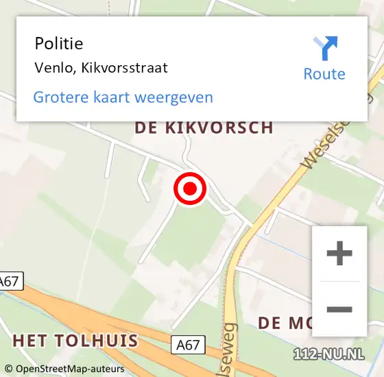 Locatie op kaart van de 112 melding: Politie Venlo, Kikvorsstraat op 11 september 2022 21:33