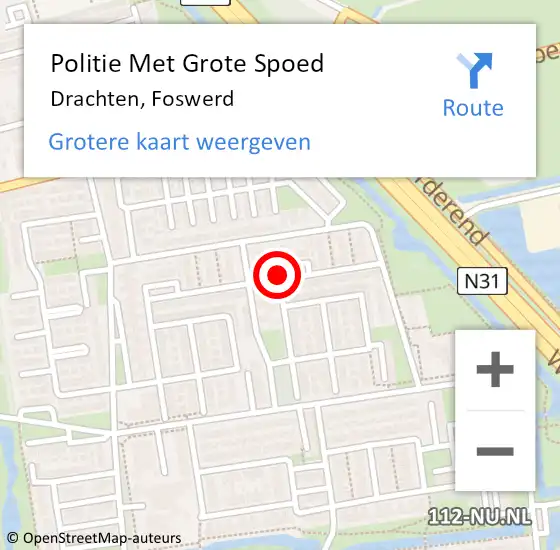 Locatie op kaart van de 112 melding: Politie Met Grote Spoed Naar Drachten, Foswerd op 11 september 2022 21:36