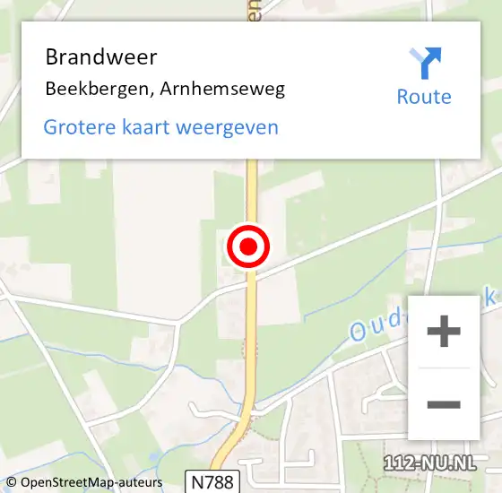 Locatie op kaart van de 112 melding: Brandweer Beekbergen, Arnhemseweg op 11 september 2022 22:02