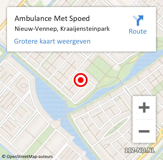 Locatie op kaart van de 112 melding: Ambulance Met Spoed Naar Nieuw-Vennep, Kraaijensteinpark op 11 september 2022 22:34