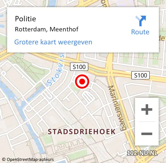 Locatie op kaart van de 112 melding: Politie Rotterdam, Meenthof op 11 september 2022 22:40