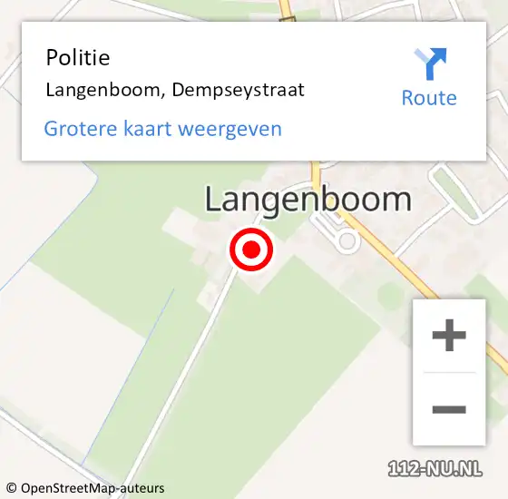 Locatie op kaart van de 112 melding: Politie Langenboom, Dempseystraat op 11 september 2022 22:41