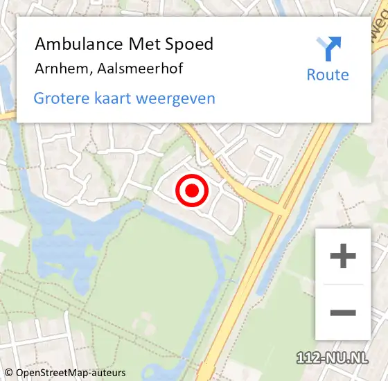 Locatie op kaart van de 112 melding: Ambulance Met Spoed Naar Arnhem, Aalsmeerhof op 11 september 2022 23:46