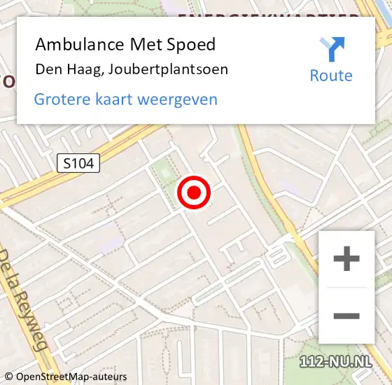 Locatie op kaart van de 112 melding: Ambulance Met Spoed Naar Den Haag, Joubertplantsoen op 11 september 2022 23:57