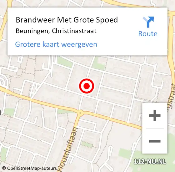 Locatie op kaart van de 112 melding: Brandweer Met Grote Spoed Naar Beuningen, Christinastraat op 12 september 2022 00:08