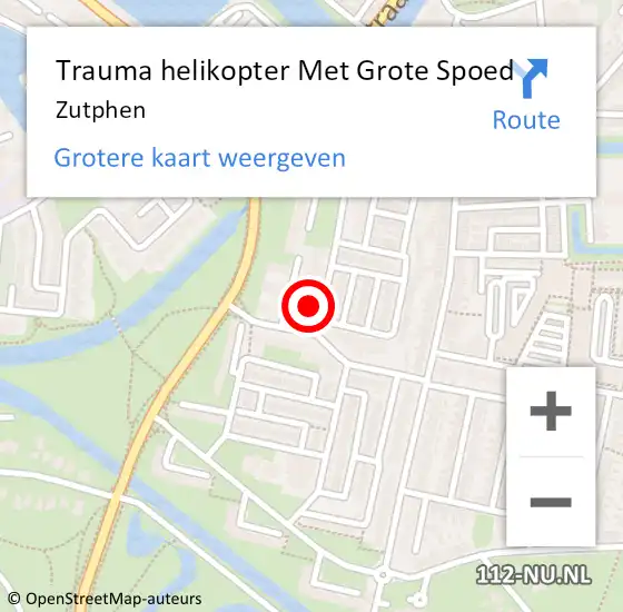 Locatie op kaart van de 112 melding: Trauma helikopter Met Grote Spoed Naar Zutphen op 12 september 2022 00:14