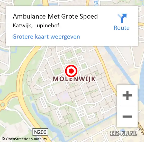 Locatie op kaart van de 112 melding: Ambulance Met Grote Spoed Naar Katwijk, Lupinehof op 12 september 2022 00:24