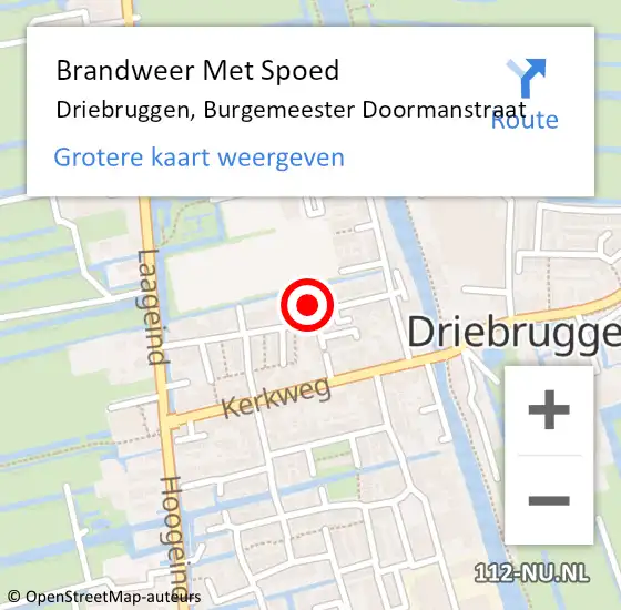 Locatie op kaart van de 112 melding: Brandweer Met Spoed Naar Driebruggen, Burgemeester Doormanstraat op 12 september 2022 00:37