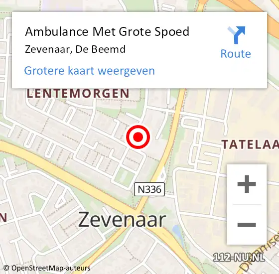 Locatie op kaart van de 112 melding: Ambulance Met Grote Spoed Naar Zevenaar, De Beemd op 12 september 2022 01:04