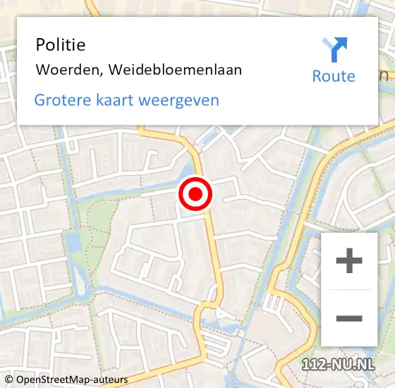 Locatie op kaart van de 112 melding: Politie Woerden, Weidebloemenlaan op 12 september 2022 01:15