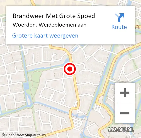 Locatie op kaart van de 112 melding: Brandweer Met Grote Spoed Naar Woerden, Weidebloemenlaan op 12 september 2022 01:16