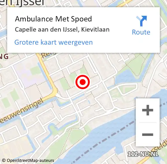 Locatie op kaart van de 112 melding: Ambulance Met Spoed Naar Capelle aan den IJssel, Kievitlaan op 12 september 2022 01:29