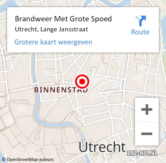 Locatie op kaart van de 112 melding: Brandweer Met Grote Spoed Naar Utrecht, Lange Jansstraat op 12 september 2022 01:53