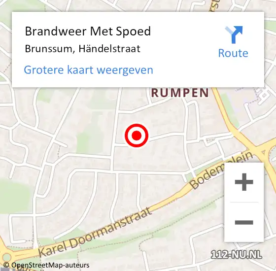 Locatie op kaart van de 112 melding: Brandweer Met Spoed Naar Brunssum, Händelstraat op 12 september 2022 02:04