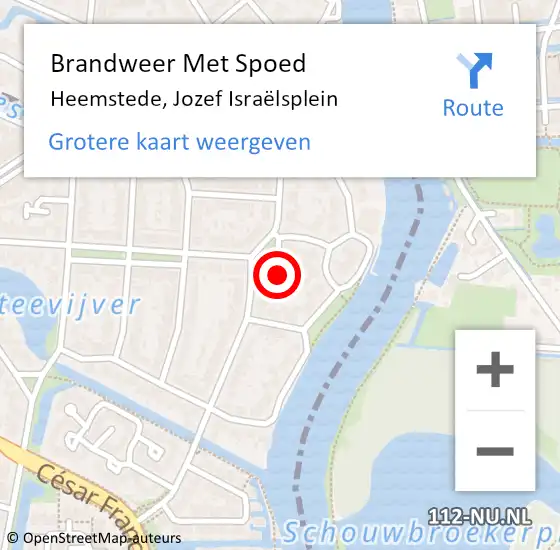 Locatie op kaart van de 112 melding: Brandweer Met Spoed Naar Heemstede, Jozef Israëlsplein op 12 september 2022 03:04