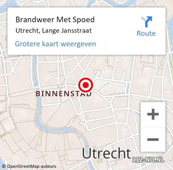 Locatie op kaart van de 112 melding: Brandweer Met Spoed Naar Utrecht, Lange Jansstraat op 12 september 2022 03:23