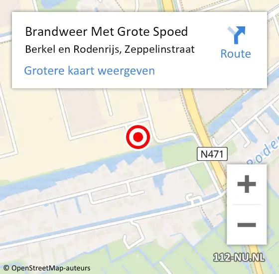 Locatie op kaart van de 112 melding: Brandweer Met Grote Spoed Naar Berkel en Rodenrijs, Zeppelinstraat op 12 september 2022 03:52