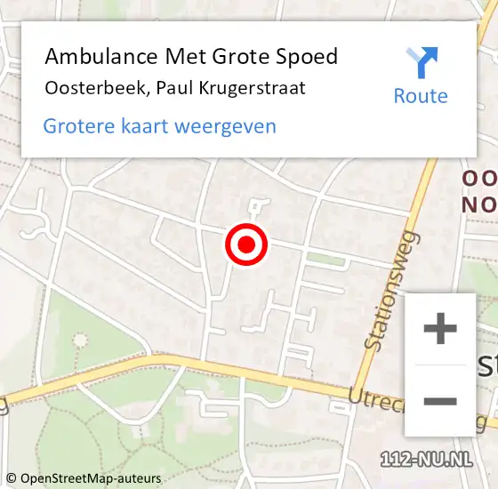 Locatie op kaart van de 112 melding: Ambulance Met Grote Spoed Naar Oosterbeek, Paul Krugerstraat op 12 september 2022 06:06