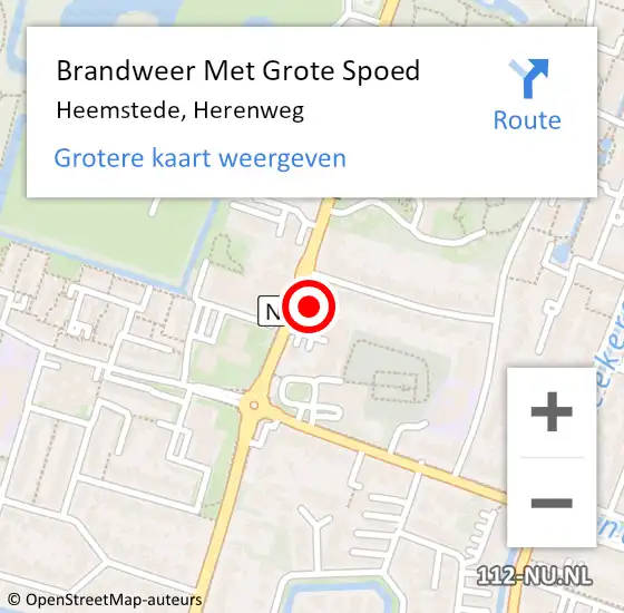 Locatie op kaart van de 112 melding: Brandweer Met Grote Spoed Naar Heemstede, Herenweg op 12 september 2022 06:19