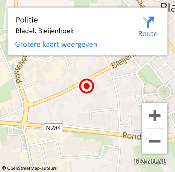 Locatie op kaart van de 112 melding: Politie Bladel, Bleijenhoek op 12 september 2022 07:17