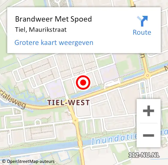 Locatie op kaart van de 112 melding: Brandweer Met Spoed Naar Tiel, Maurikstraat op 12 september 2022 07:32