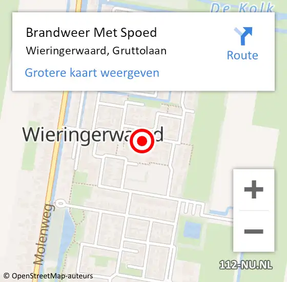 Locatie op kaart van de 112 melding: Brandweer Met Spoed Naar Wieringerwaard, Gruttolaan op 12 september 2022 07:43