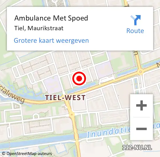 Locatie op kaart van de 112 melding: Ambulance Met Spoed Naar Tiel, Maurikstraat op 12 september 2022 07:44