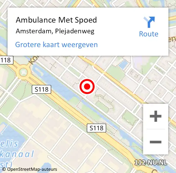 Locatie op kaart van de 112 melding: Ambulance Met Spoed Naar Amsterdam, Plejadenweg op 12 september 2022 07:55