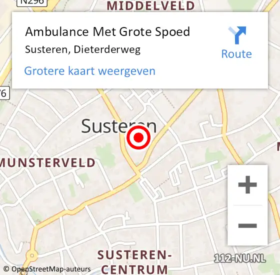 Locatie op kaart van de 112 melding: Ambulance Met Grote Spoed Naar Susteren, Dieterderweg op 12 september 2022 08:12