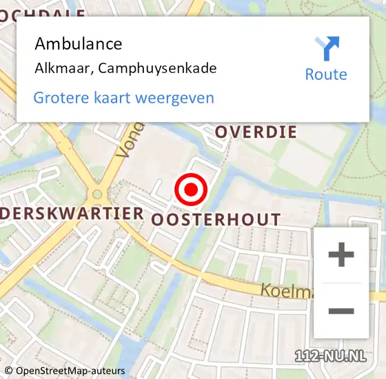 Locatie op kaart van de 112 melding: Ambulance Alkmaar, Camphuysenkade op 12 september 2022 08:24