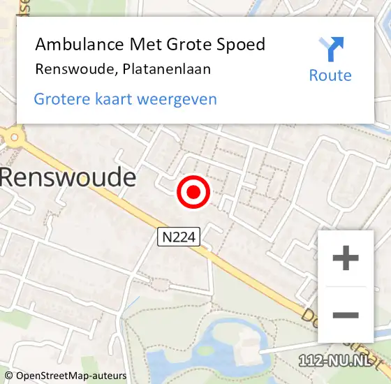 Locatie op kaart van de 112 melding: Ambulance Met Grote Spoed Naar Renswoude, Platanenlaan op 12 september 2022 08:30