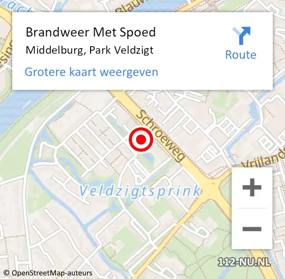 Locatie op kaart van de 112 melding: Brandweer Met Spoed Naar Middelburg, Park Veldzigt op 12 september 2022 08:38