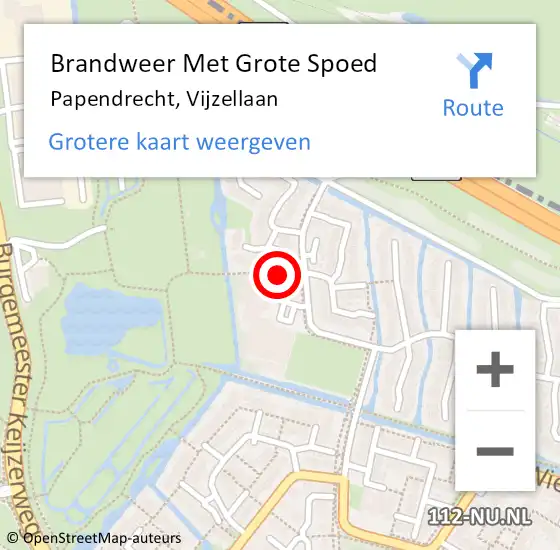 Locatie op kaart van de 112 melding: Brandweer Met Grote Spoed Naar Papendrecht, Vijzellaan op 12 september 2022 08:46