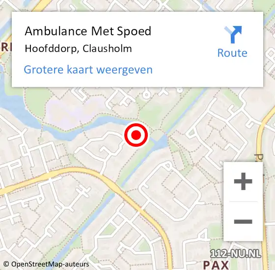 Locatie op kaart van de 112 melding: Ambulance Met Spoed Naar Hoofddorp, Clausholm op 12 september 2022 08:50