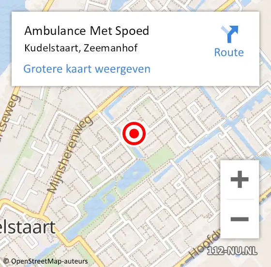 Locatie op kaart van de 112 melding: Ambulance Met Spoed Naar Kudelstaart, Zeemanhof op 12 september 2022 09:05