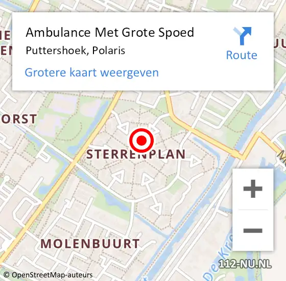 Locatie op kaart van de 112 melding: Ambulance Met Grote Spoed Naar Puttershoek, Polaris op 12 september 2022 09:13