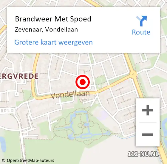 Locatie op kaart van de 112 melding: Brandweer Met Spoed Naar Zevenaar, Vondellaan op 12 september 2022 09:20