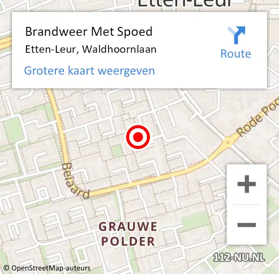 Locatie op kaart van de 112 melding: Brandweer Met Spoed Naar Etten-Leur, Waldhoornlaan op 12 september 2022 09:39