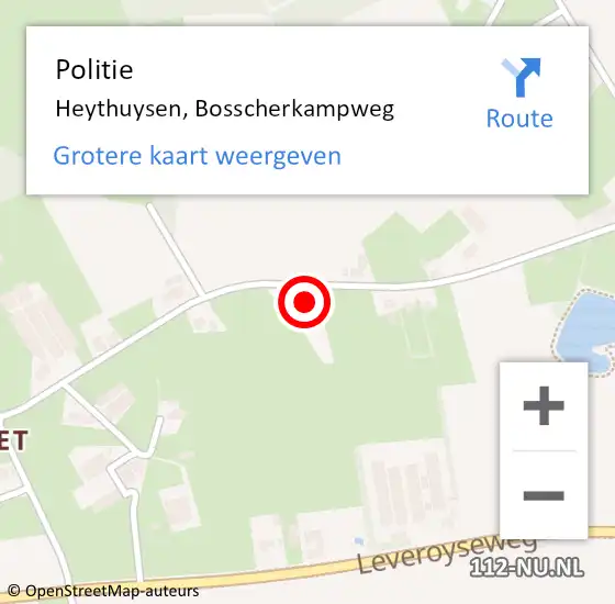 Locatie op kaart van de 112 melding: Politie Heythuysen, Bosscherkampweg op 12 september 2022 09:43