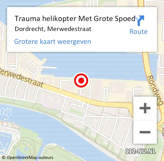 Locatie op kaart van de 112 melding: Trauma helikopter Met Grote Spoed Naar Dordrecht, Merwedestraat op 12 september 2022 09:49