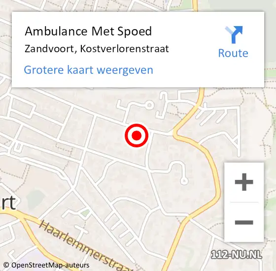 Locatie op kaart van de 112 melding: Ambulance Met Spoed Naar Zandvoort, Kostverlorenstraat op 12 september 2022 09:57