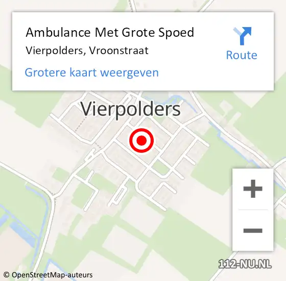 Locatie op kaart van de 112 melding: Ambulance Met Grote Spoed Naar Vierpolders, Vroonstraat op 12 september 2022 10:06