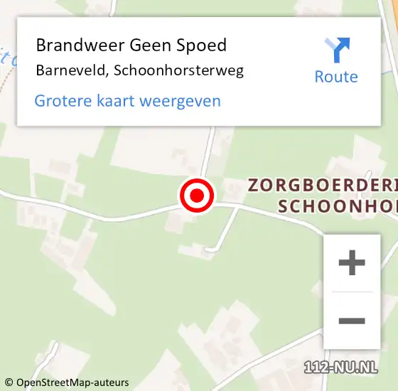 Locatie op kaart van de 112 melding: Brandweer Geen Spoed Naar Barneveld, Schoonhorsterweg op 12 september 2022 10:12