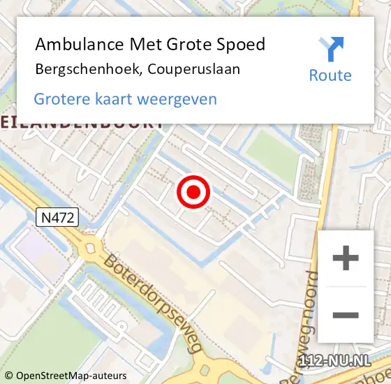 Locatie op kaart van de 112 melding: Ambulance Met Grote Spoed Naar Bergschenhoek, Couperuslaan op 12 september 2022 10:15