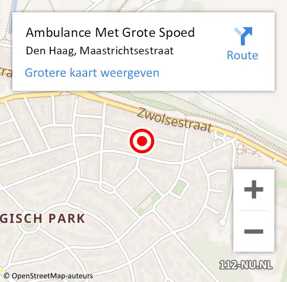 Locatie op kaart van de 112 melding: Ambulance Met Grote Spoed Naar Den Haag, Maastrichtsestraat op 12 september 2022 10:25