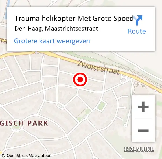 Locatie op kaart van de 112 melding: Trauma helikopter Met Grote Spoed Naar Den Haag, Maastrichtsestraat op 12 september 2022 10:30